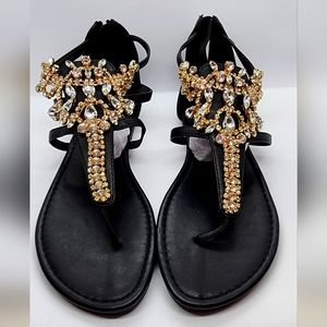 Black jeweled flat sandal size 9
